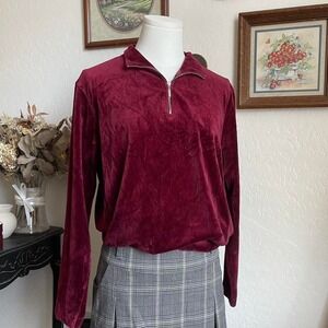 90s Coquette Soft Girl Velvet Zip Mock Neck Top